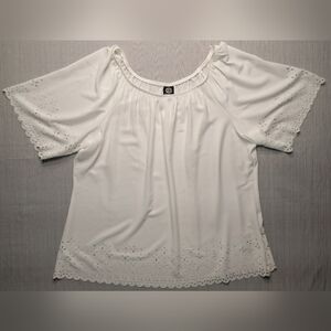 Bobeau Eyelet Blouse White 1X